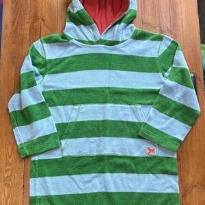 Mini Boden Toweling Hooded Pulliver Green Turquoise Striped Kids Hoodie